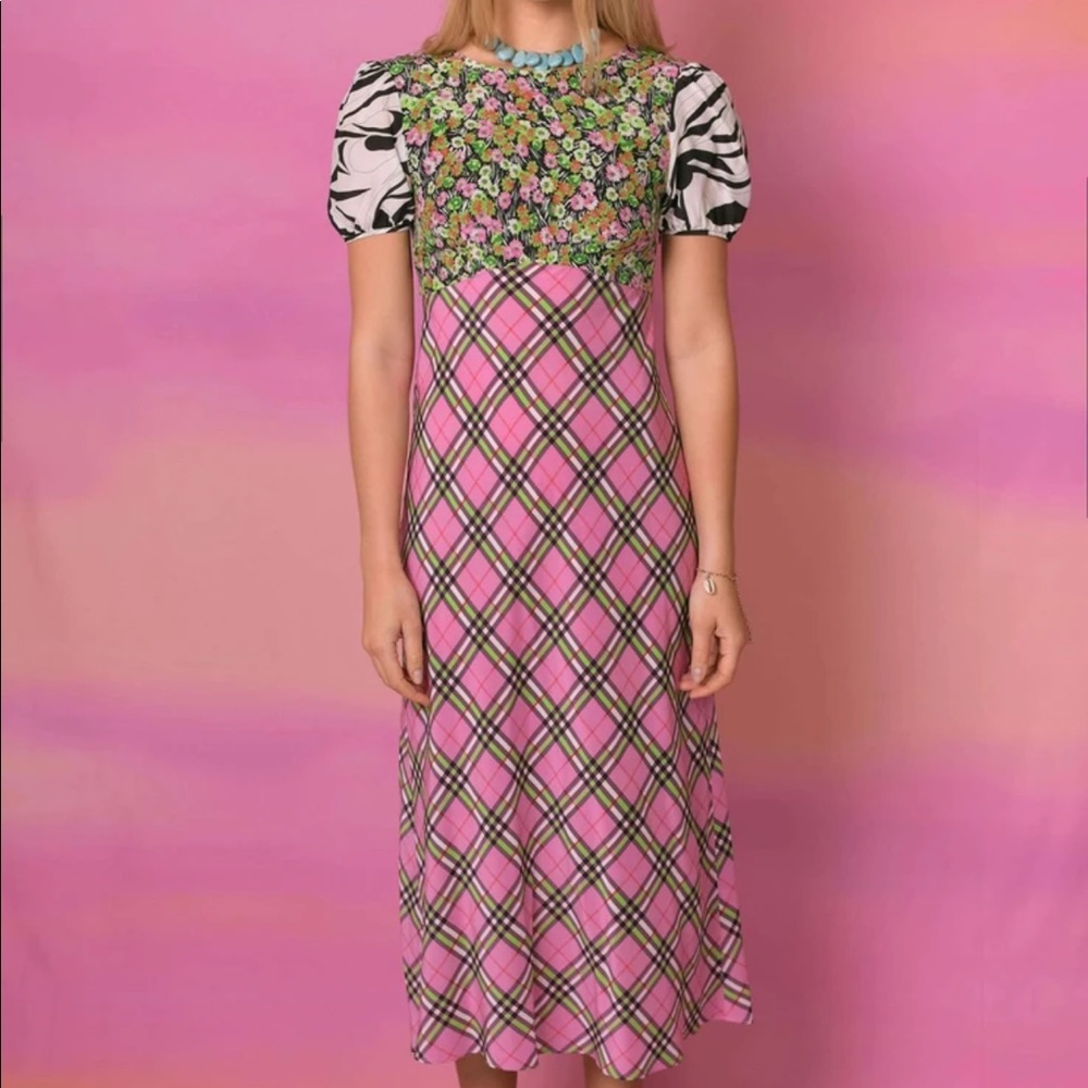 RIXO Winnie Dress in Check Swirl Floral